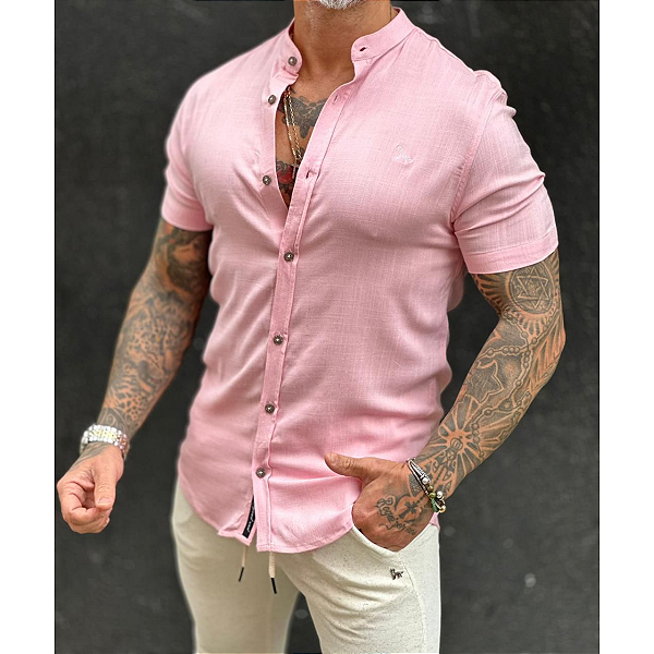 Camisa Dubai Gola Padre M. Curta Rosa