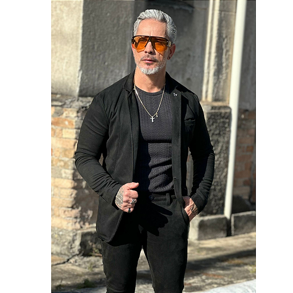 Blazer Suede Slim Fit Elegance Preto Per Pochi