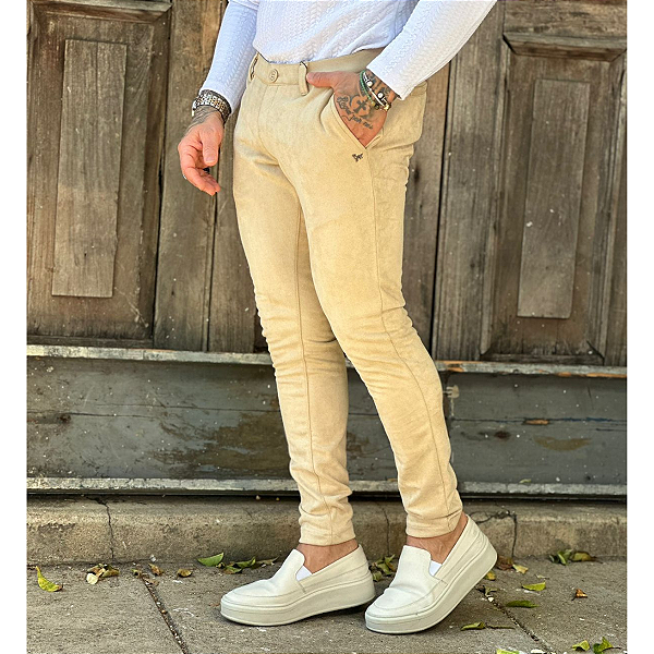 Calca Alfaiataria Suede Elegance Bege Per Pochi