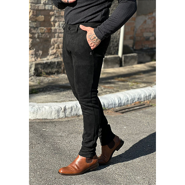 Calca Alfaiataria Suede Elegance Preto Per Pochi