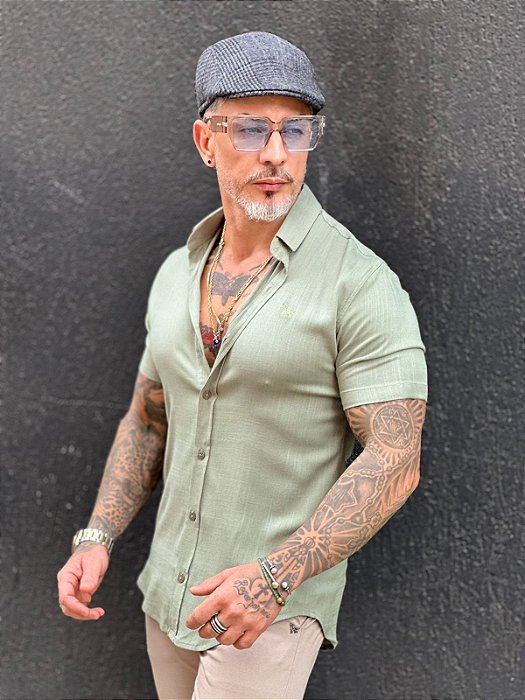 Camisa de Linho e Elastano Per Pochi  verde
