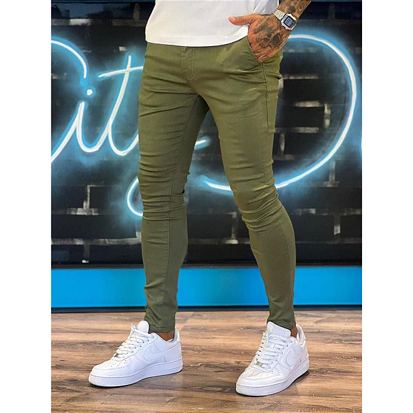 Calça Masculina City Denim Alfaiataria Skinny Verde