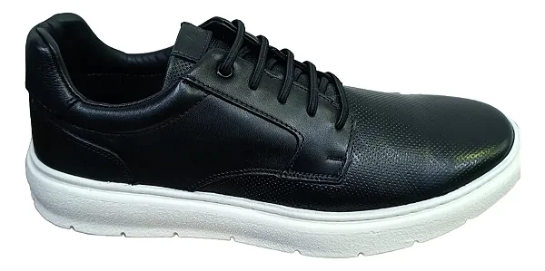 Tenis Masculino Casual Whisky 100% Couro Sapatenis Preto