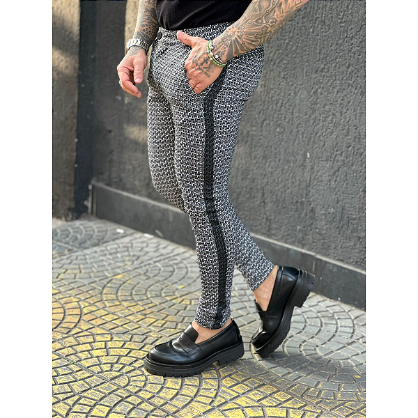 Calça Alfaiataria Jacquard Asana Cinza