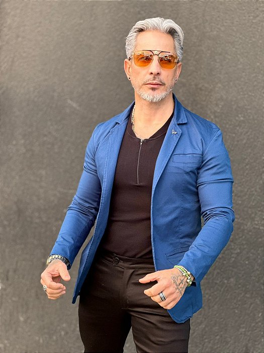 Blazer Alfaiataria Sarja Hannah Perpochi Azul