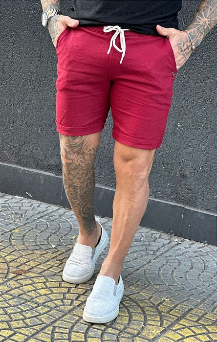 Bermuda Linho Estilo Curta Perpochi Vinho