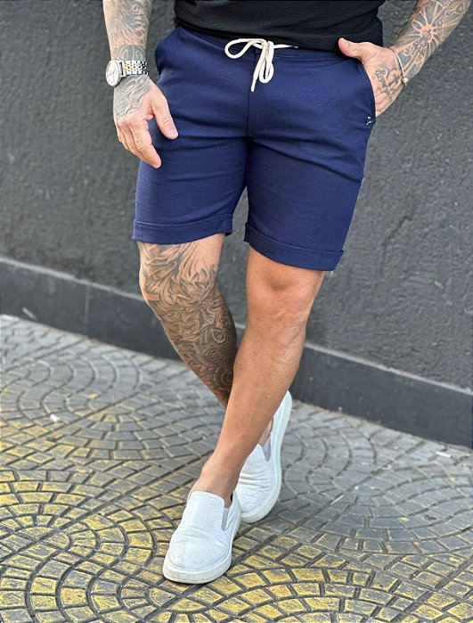 Bermuda Linho Estilo Curta Perpochi Marinho
