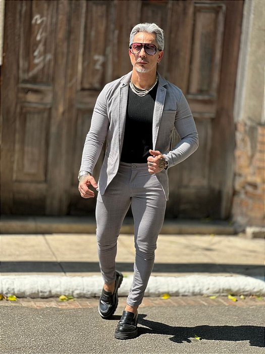 Blazer Texturizado Plissado Perpochi Cinza