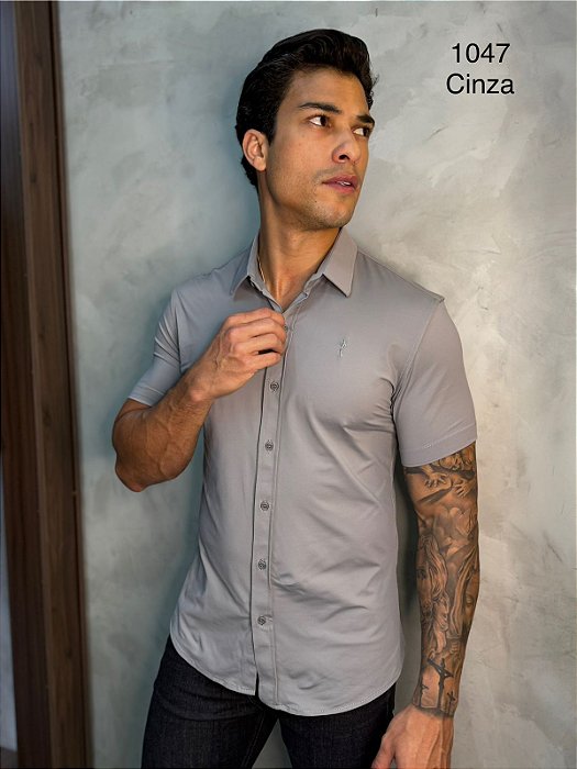 Camisa Masculina Slim Extreme Power Chumbo