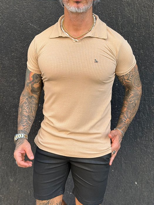 Polo Masculina Canelada Bege