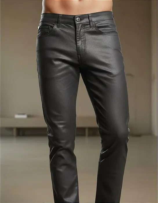 Calca Alfaiataria Skinny Resinada Zip Off Marrom