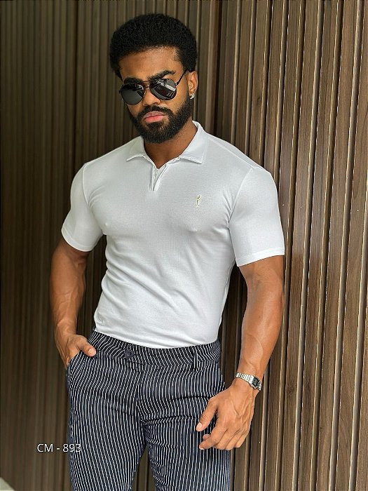 Polo Slim Fit Detalhe Ziper Branca