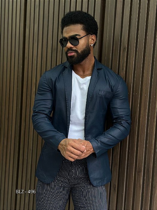Blazer Slim Fit Sport Fino Casual Resinado Azul Marinho