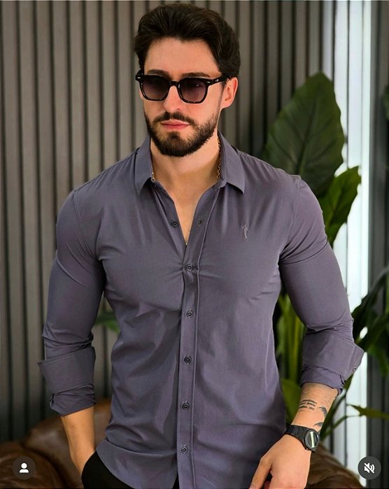Camisa Masculina Slim Impermeável Chumbo Zip Off