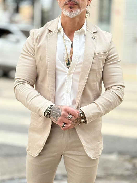 Blazer Slim Fit Extreme Power Areia  Per Pochi
