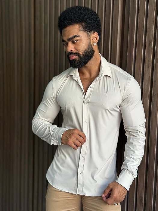 Camisa Masculina Slim Extreme Power Zip Off Bege