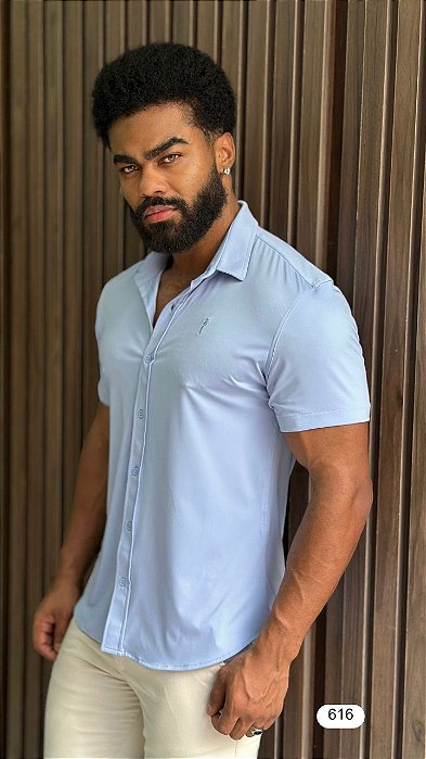 Camisa Masculina Slim Extreme Power Zip Off Azul Bebe Curta