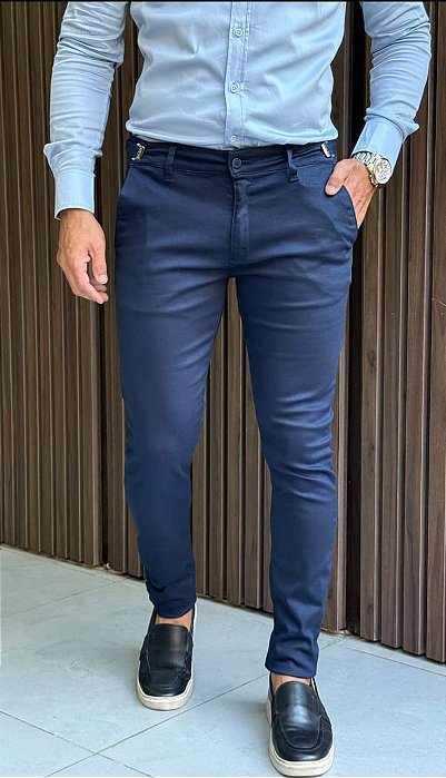 Calca Alfaiataria Skinny Ajuste Lateral Marinho