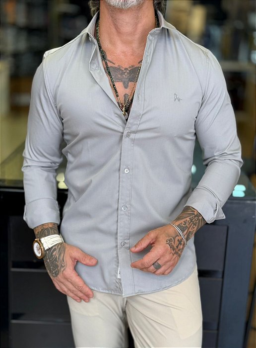 Camisa Masculina Impermeável Per Pochi Cinza