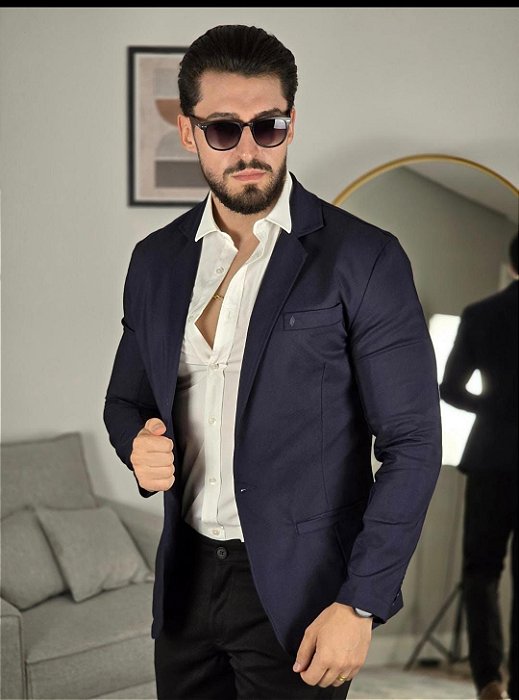 Blazer Masculino Casual Slim Fit Poliamida Marinho