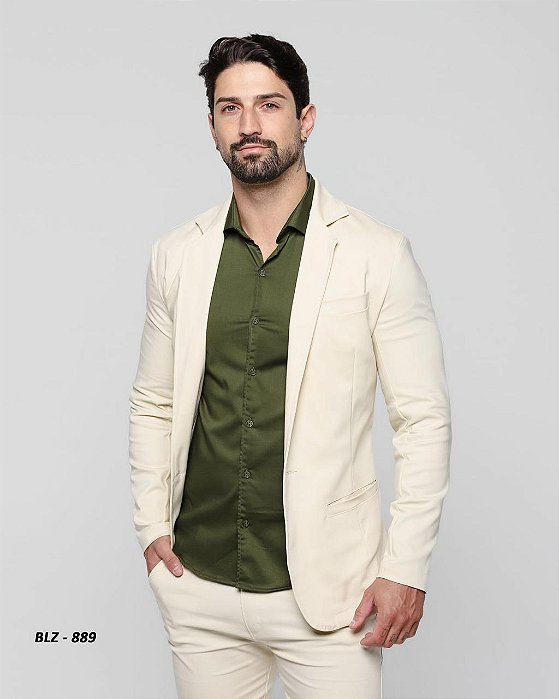 Blazer Masculino Casual Slim Fit Poliamida Creme