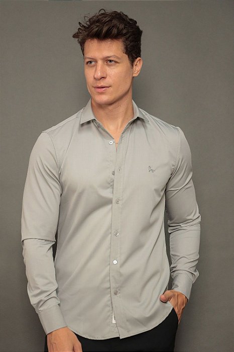 Camisa Per Pochi Fibra De Bambu Manga Longa Perpochi Cinza