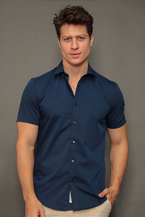 Camisa Per Pochi Fibra De Bambu Manga Curta Perpochi Marinho