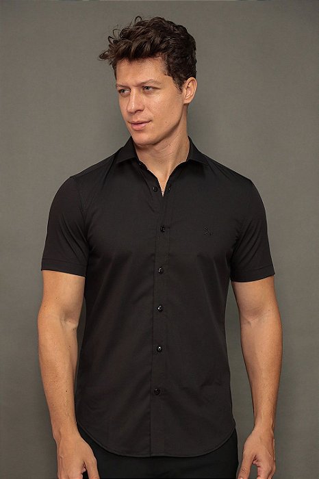 Camisa Per Pochi Fibra De Bambu Manga Curta Perpochi Preto