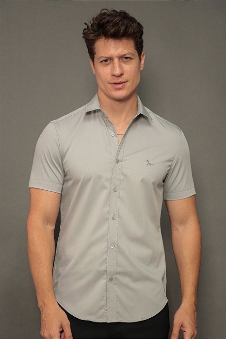 Camisa Per Pochi Fibra De Bambu Manga Curta Perpochi Cinza