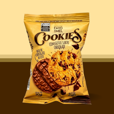 Cookie de Baunilha com gotas sabor chocolate e base de Chocolate ao Leite