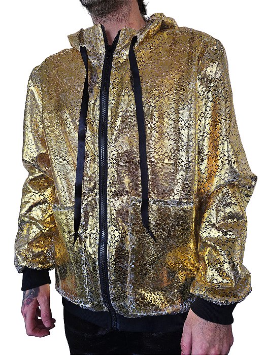 Jaqueta Renda Capuz Dourado