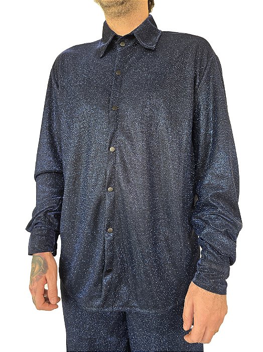 Camisa Manga Longa Brilho Azul