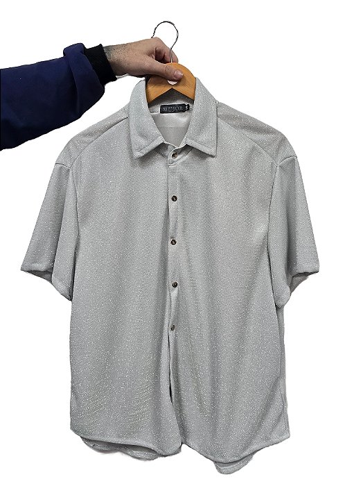 Camisa Manga Curta Brilho Prata