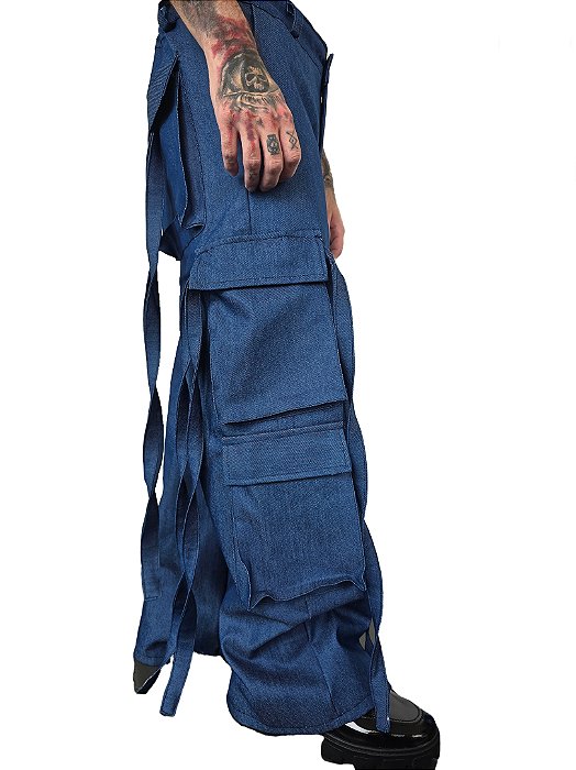 Calça Cargo Jeans Lisa Claro