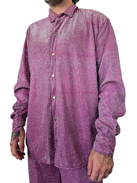 Camisa Manga Longa Brilho Rosa