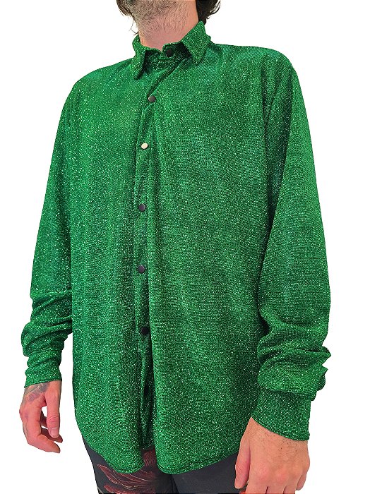 Camisa Manga Longa Brilho Verde