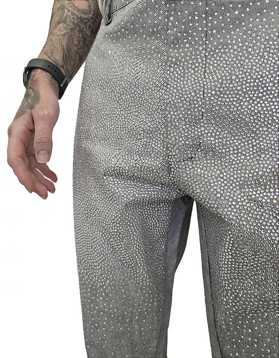 Calça Jeans Cinza Strass