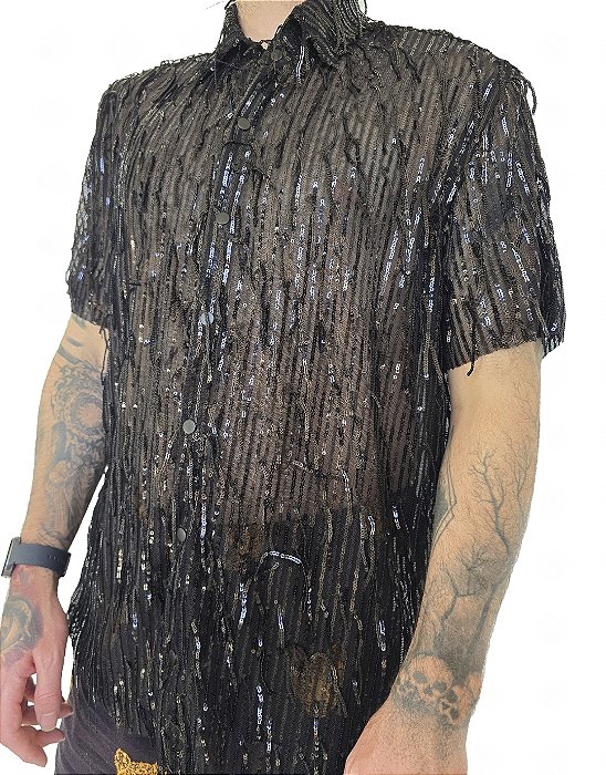 Camisa Franjas Brilhantes Preta