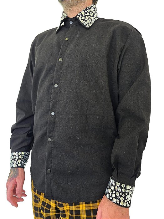 Camisa Strass Especial Preta Manga Longa
