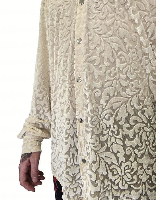 Camisa Aveludada Off White Manga Longa