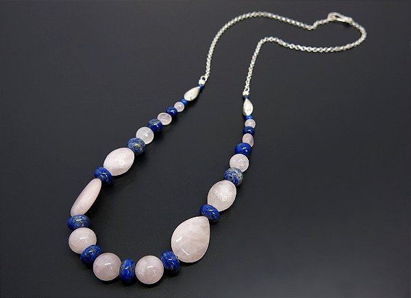 COLAR CORRENTE LÁPIS LAZULI E QUARTZO ROSA