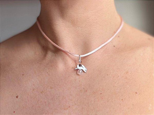 PINGENTE COELHINHO QUARTZO ROSA