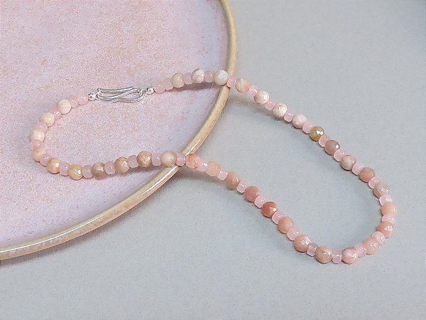 COLAR RODOCROSITA E QUARTZO ROSA