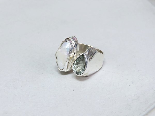 ANEL CHEVALIER DUO ÁGUA MARINHA E PÉROLA BIWA