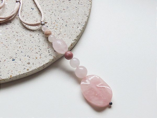 PÊNDULO RODOCROSITA, JASPE E QUARTZO ROSA