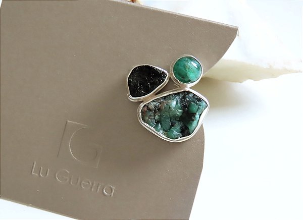 BROCHE CAIXA TRIO TURMALINA E ESMERALDA