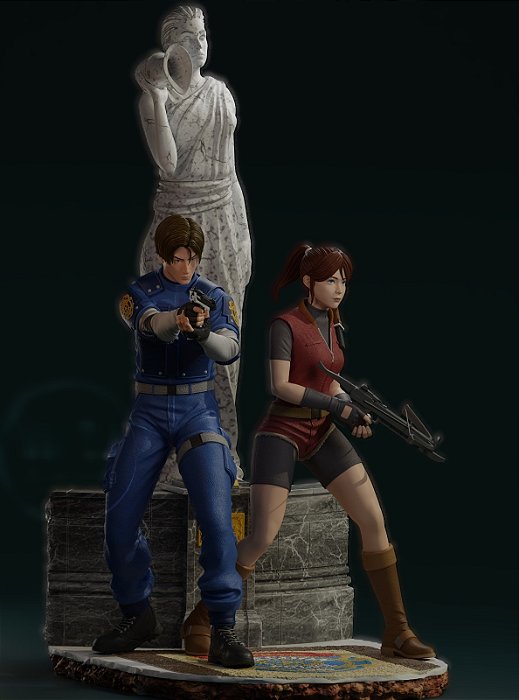 Diorama -  Leon e Claire - Resident Evil 2 Clássico