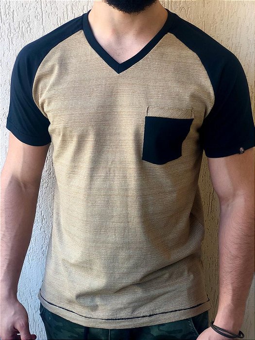 Camiseta Raglã Oitavo Ato Algodão Colorido Preta