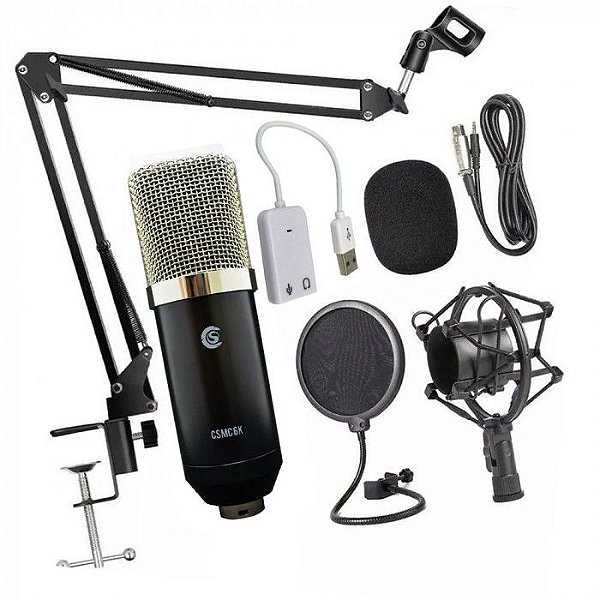Kit Podcast/Youtuber Microfone Condensador Custom Sound CSMC6K