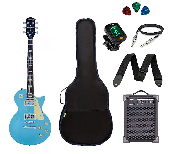 Kit Guitarra Strinberg Les Paul LPS230 MB Azul + Amplificador + Acessórios